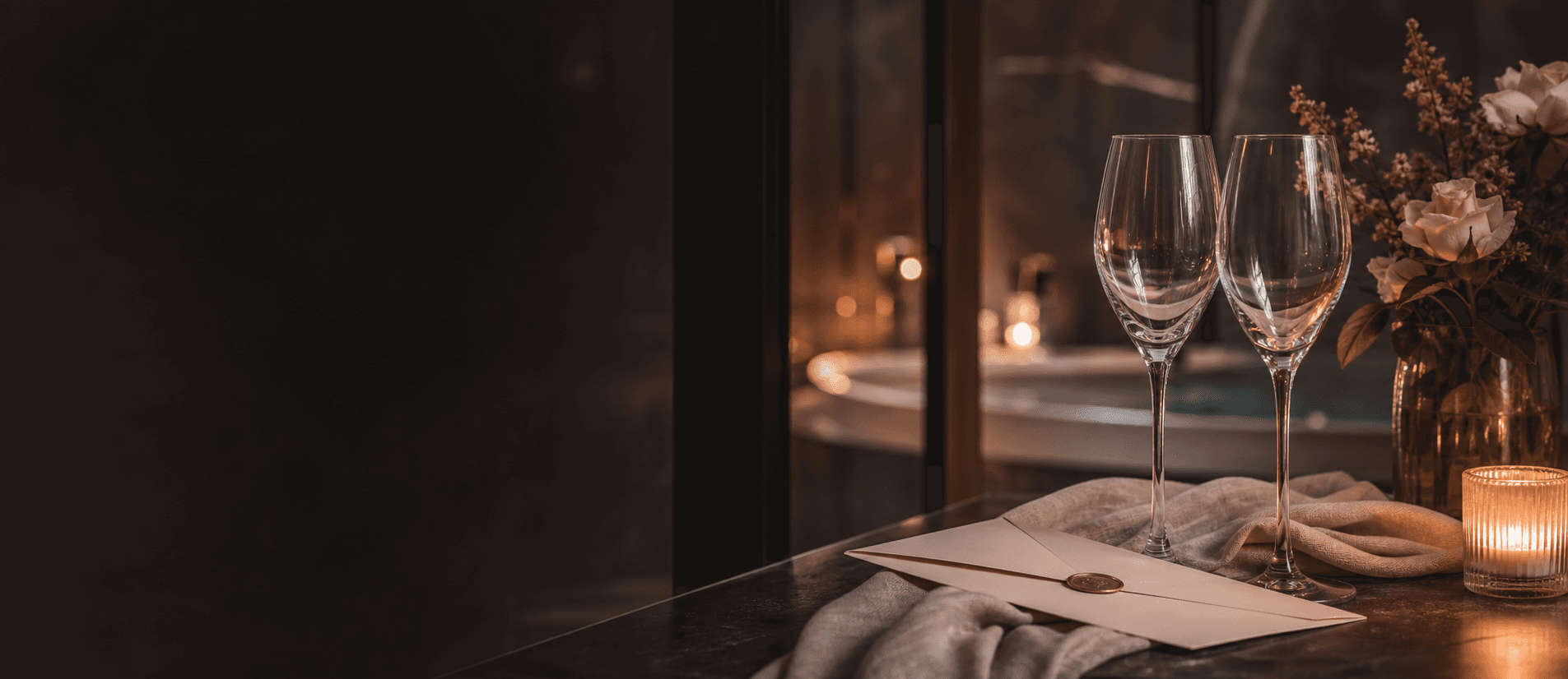 Deux verres et une attention dans une ambiance romantique